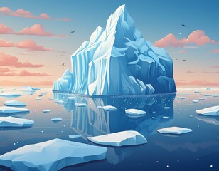 Wall Mural - a large ice block floating on top of a body of water with ice floese floating on top of it.