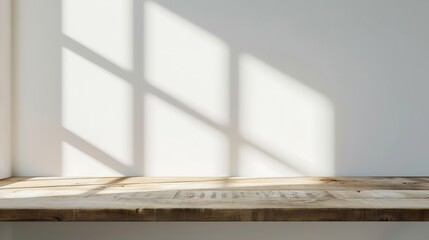 Poster - empty table with window shadow on light wall background for product mockup display kitchen interior theme : Generative AI