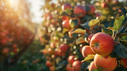 Wall Mural - A row of apples hanging from a tree