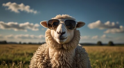 funny sheep wearing glasses and jacket 