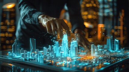 Sticker - A man is pointing at a city on a computer screen. Generate AI image
