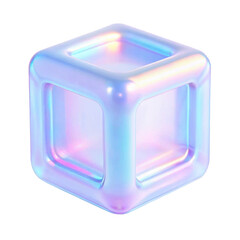 Wall Mural - Iridescent 3D Hollow Cube Icon in Gradient Colors. Perfect for Geometric, Structural, and Digital Design Elements. Isolated on transparent background, png.