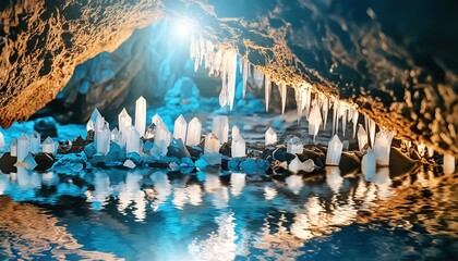 cave with water and crystals