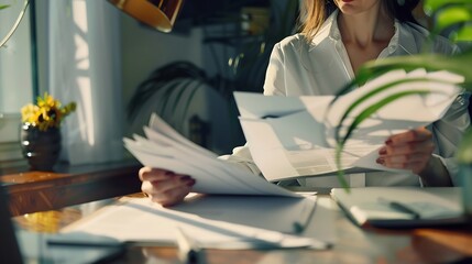 Leinwandbilder - Business Documents Auditor businesswoman checking searching document legal prepare paperwork or report for analysis TAX timeaccountant Documents data contract partner deal in workplace : Generative AI