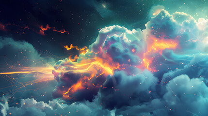 Wall Mural - futuristic technology marvel stardust city. digital painting. colorful space galaxy cloud nebula sta