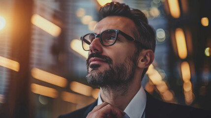 Entrepreneur Businessman Workingman Suit Business Startup Starting Business Leadership CEO Director Professional face cool handsome guy glasses looking confident