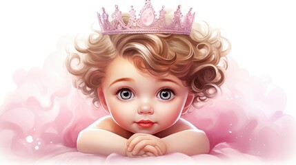 Sticker - baby girl with big blue eyes and a pink tutu