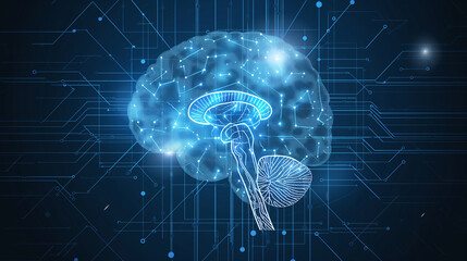 Wall Mural - Digital Brain Interface neurotechnology and brain-computer interface concept in neuroscience. Generative AI