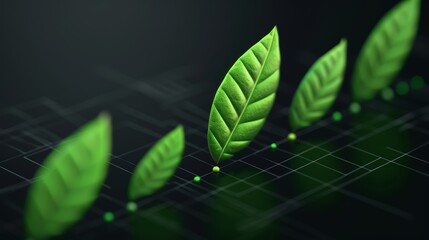 Financial charts with green leaves symbolizing eco-investment, green economy, sustainability