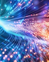 Poster - Abstract light trails in vibrant colors showcasing dynamic motion and energy, perfect for tech and innovation concepts.
