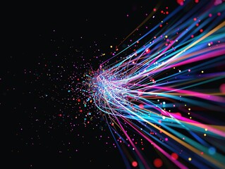 Aufkleber - Abstract image of colorful light streaks on a dark background, resembling fiber optics or a digital data stream.