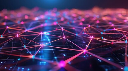 Aufkleber - Abstract glowing network connections, futuristic technology background with vibrant neon colors, depicting data flow and communication.
