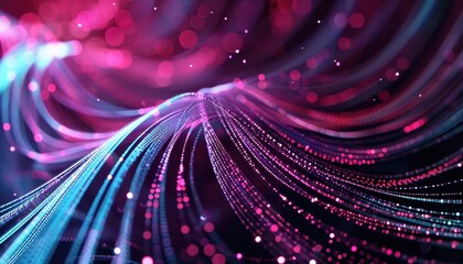 Aufkleber - Abstract digital wave with neon lights and particles, representing technology, data, and futuristic concepts.