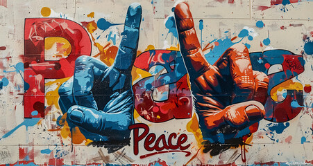 Wall Mural - Graffiti art of hand symbols for peace and 
