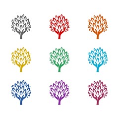 Sticker - Human hands and tree with green leaves icon isolated on white background. Set icons colorful