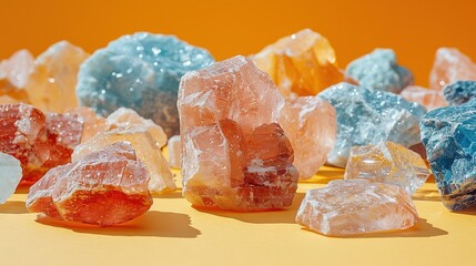 Wall Mural -   A group of crystals rests atop a table, beside a sheet of paper
