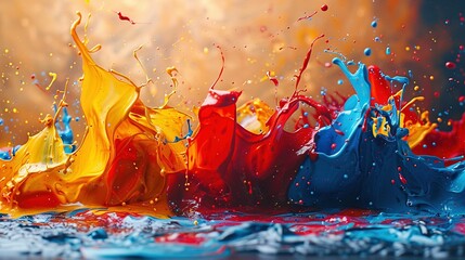 Canvas Print -   A vibrant cluster of colors spills onto the azure expanse, framed by fiery hues