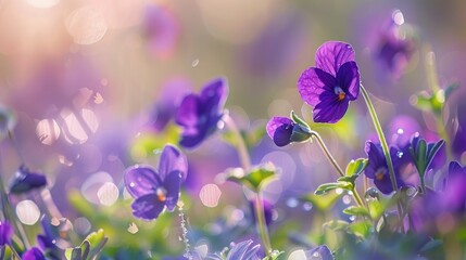Wall Mural - Vivid violets blooming in the springtime meadow