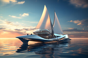 Concept of a futuristic luxury sailboat of the future.