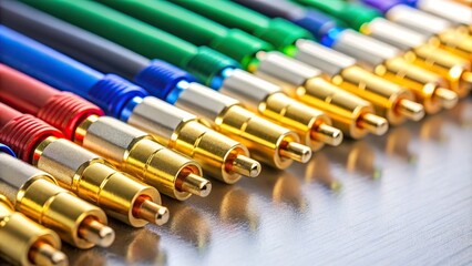 Wall Mural - Row of colorful and gold connectors for electronic devices, connectors, electronic, devices, technology, colorful, row