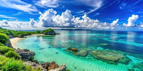 Wall Mural - Beautiful seascape of Okinawa with clear blue waters and a refreshing sky, Okinawa, Japan, tropical, beach, paradise