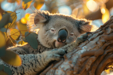 Wall Mural - Albino koala resting in a eucalyptus tree,