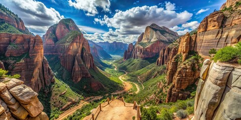 Wall Mural - Panoramic view of Angels Landing trail in Zion National Park during summer , Hiking, Adventure, Scenic, Nature