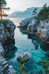 Poster - Island with cliffs that change color depending on the time of day,