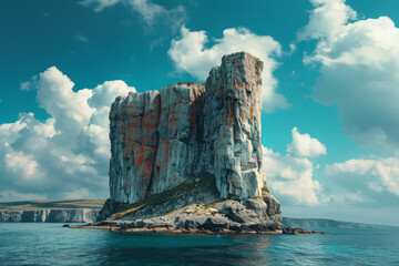 Poster - Mysterious island with unique rock formations rising from the sea,