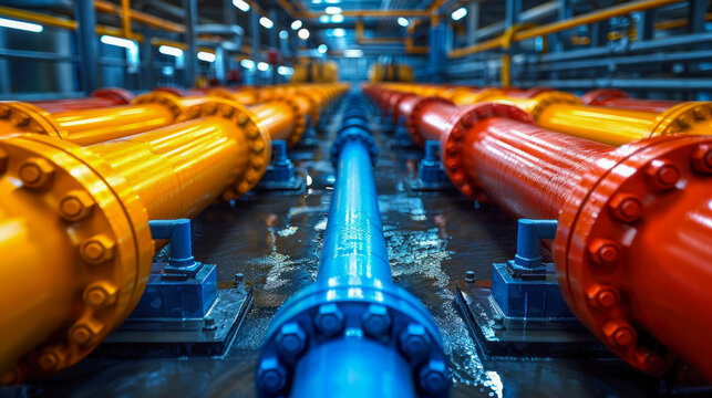 Colorful Industrial Pipes in Factory. Generative ai