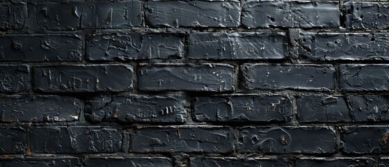 Wall Mural - A black brick wall with a lot of dirt and grime on it. The wall is old and worn, with a lot of cracks and holes. Scene is one of decay and neglect. Free copy space for text.