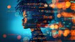 © NovaVision - Portrait of Woman with Digital Code Overlay. Generative ai