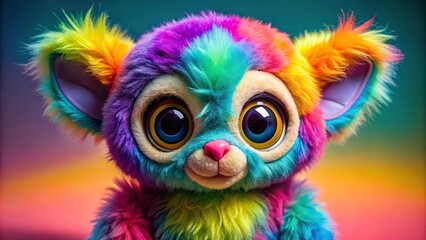 Soft toy animal alien with colorful fur and large eyes, plush, toy, animal, alien, cute, fluffy, soft, colorful, fur, large