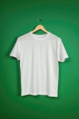 Wall Mural - Blank White T-Shirt Mockup on Green Background.