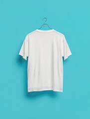 Wall Mural - White T-Shirt Mockup on Blue Background.