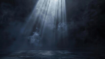 Wall Mural - dark empty space with dramatic spotlight illumination and mysterious smoky atmosphere concept illustration