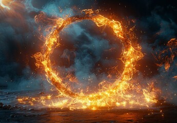 Wall Mural - Fiery Ring in Smoke and Darkness