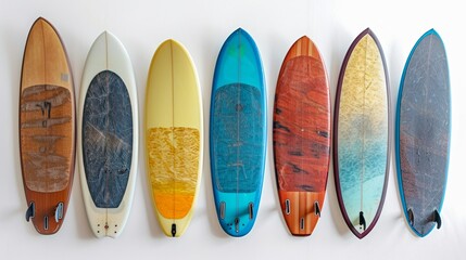 Wall Mural - Closeup view of surfing boards over plain background