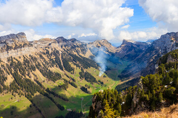 Canvas Print - View of Justital (Justi Valley) from Niederhorn mountain in Beatenberg, Switzerland