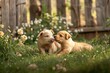 © spyrakot - Heartwarming Scene of Piglet and Puppy Playing in a Flower-Filled Backyard