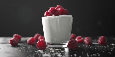 Fresh raspberries served with cold milk