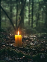 Wall Mural - Lit candle in woodland