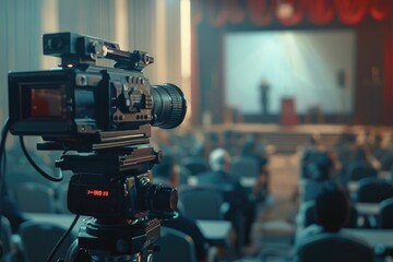 A video camera sitting on top of a tripod, ready for use