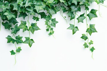 Wall Mural - Ivy vines hanging from a white wall, natural and serene