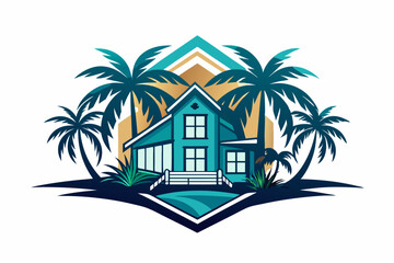 Sticker - Beach house logo design vector