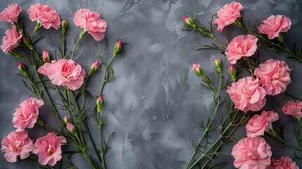 Poster - Pink Carnations on Gray Textured Background for Floral Design and Decoration