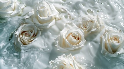 Wall Mural - A close-up view of a cake decorated with white roses