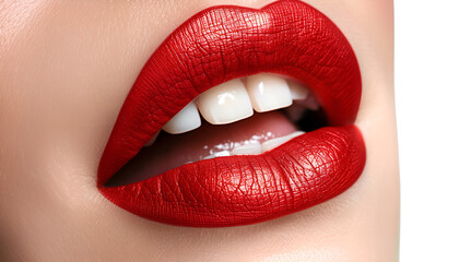 Red lipstick on red beautiful woman's lips