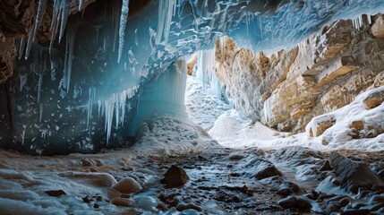 Wall Mural - Ice cave with stream