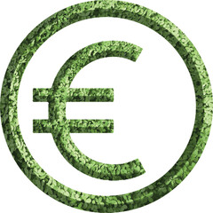 euro sign icon, euro currency symbol design with green grass leaves motive, go green concept.